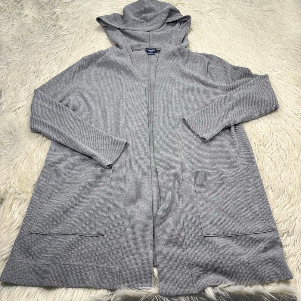 Splendid Women's XL Gray Waffle Knit Open Hooded Cardigan Lounge Cozycore